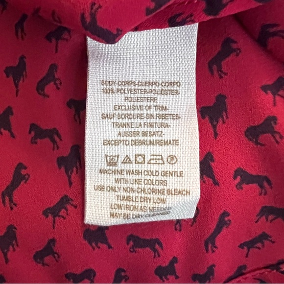 FREE PEOPLE Shirt Top Button Collar Red Blue Horse Print Loose Sheer Size S EUC - Picture 5 of 5